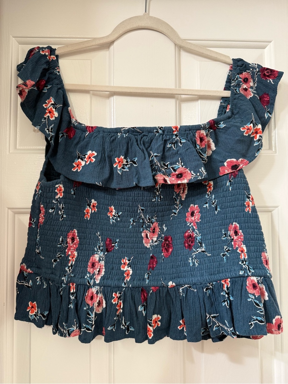 B.O.G Collective Floral Ruffle Smocked Top - Blue